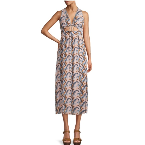 Sui by Anna Sui Falling Feather Print Midi Dress Blush Pink Size Small - Picture 2 of 6